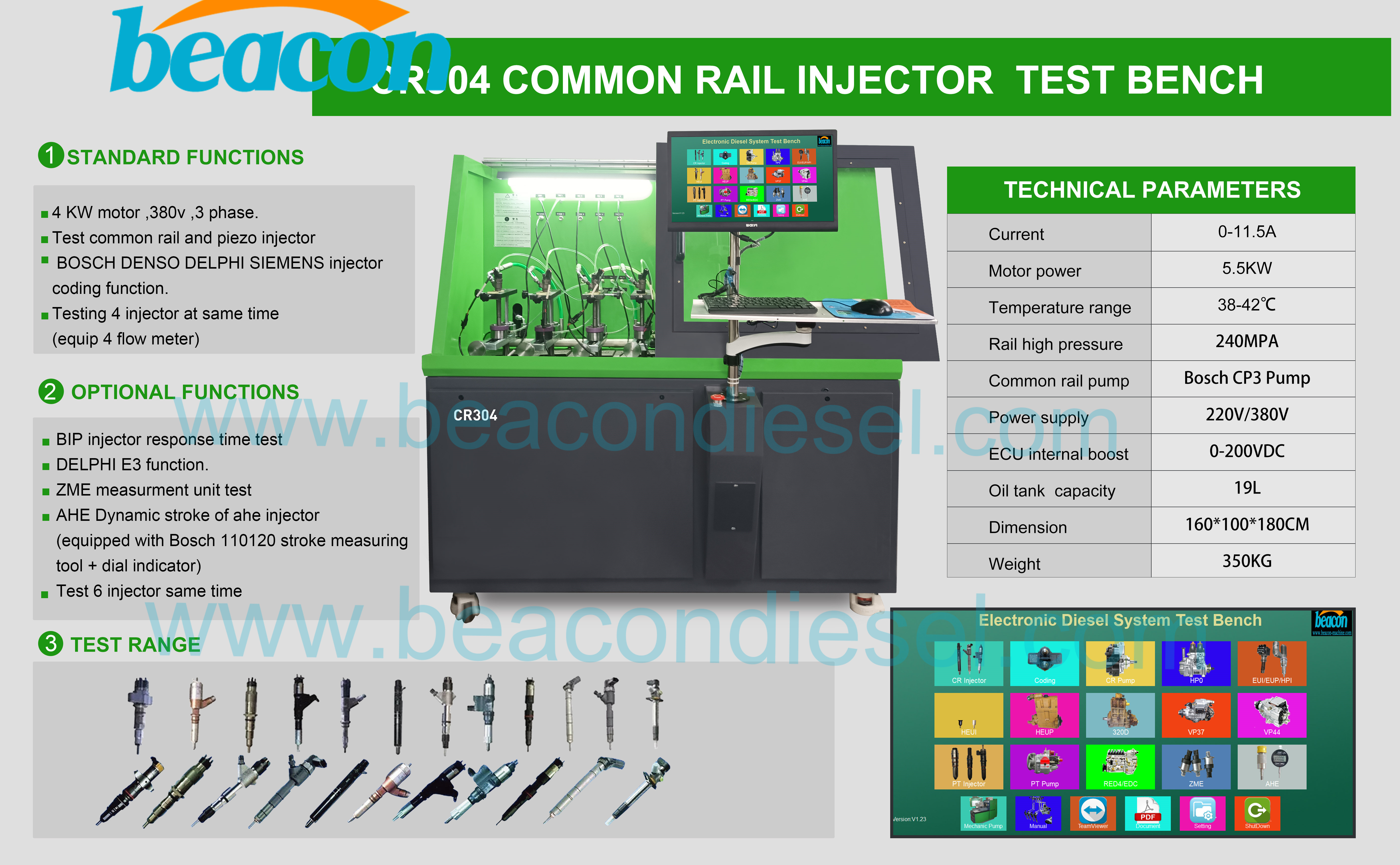 Новейшая модель Taian Beacon Machine Cr304 Common Rail Diesel Injector Test Bench Диагностические инструменты